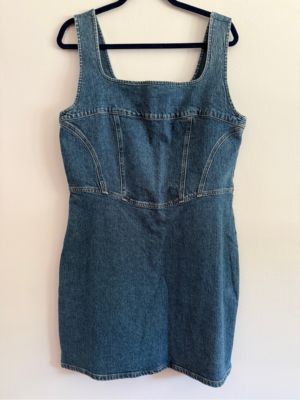 NWOT Reformation Davies Bustier Denim Mini Dress, Laguna Blue Wash, Size 12
